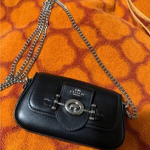 Coach Black Mini Bag with Silver Chain